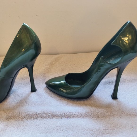 Sergio Rossi Patent Leather Emerald Green Metallic Stilettos Size 6.5 - Picture 5 of 7